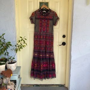 Odd Molly Sheer Mesh Embroidered Maxi Dress Size 2